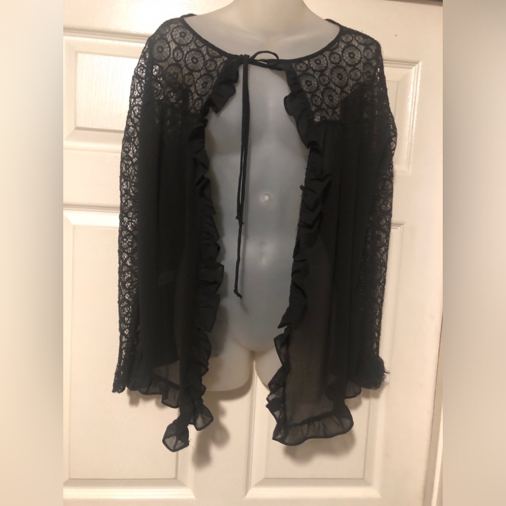 Basically Me black open front cardigan w ruffles. Size M